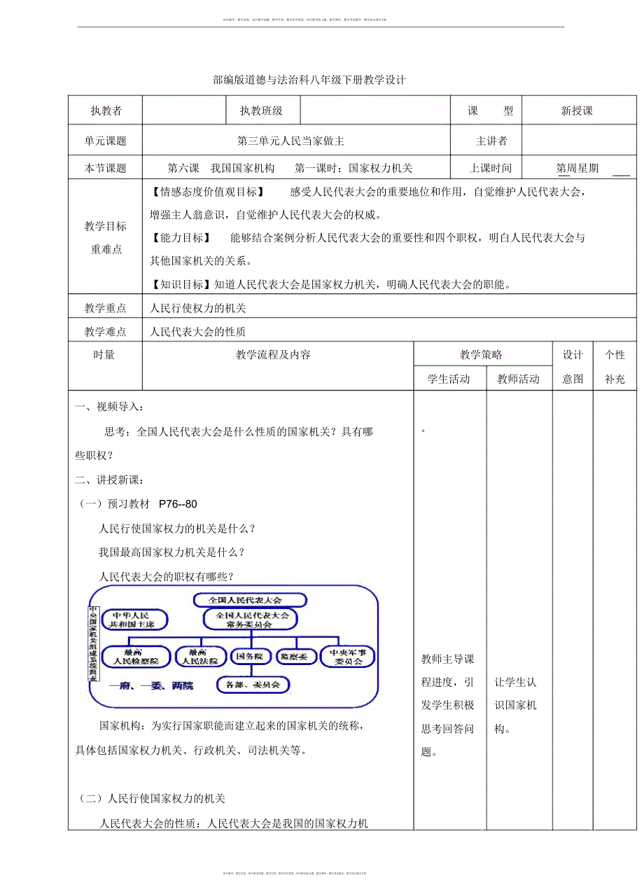 我国国家机构教学设计_第1页