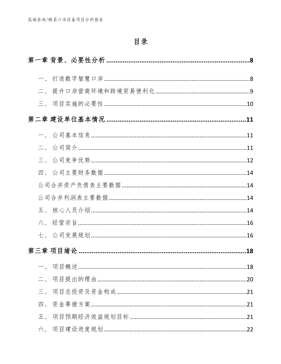 睢县口岸设备项目分析报告【范文参考】_第1页