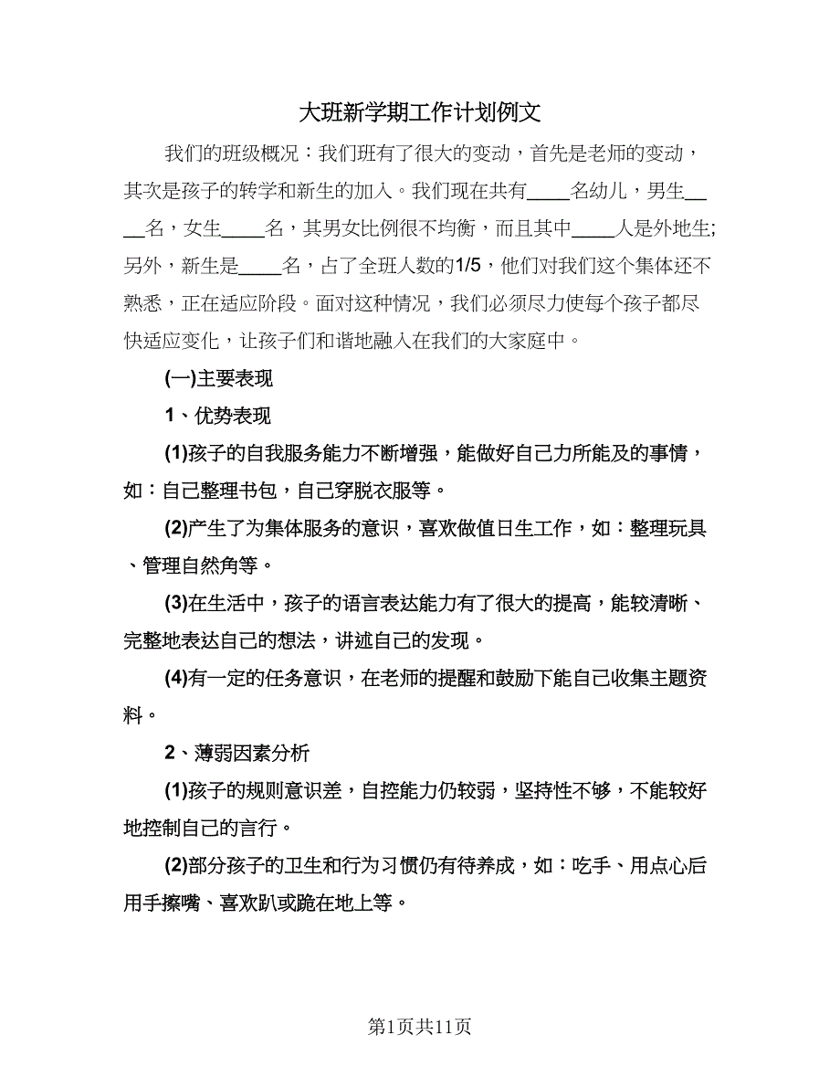 大班新学期工作计划例文（3篇）.doc_第1页