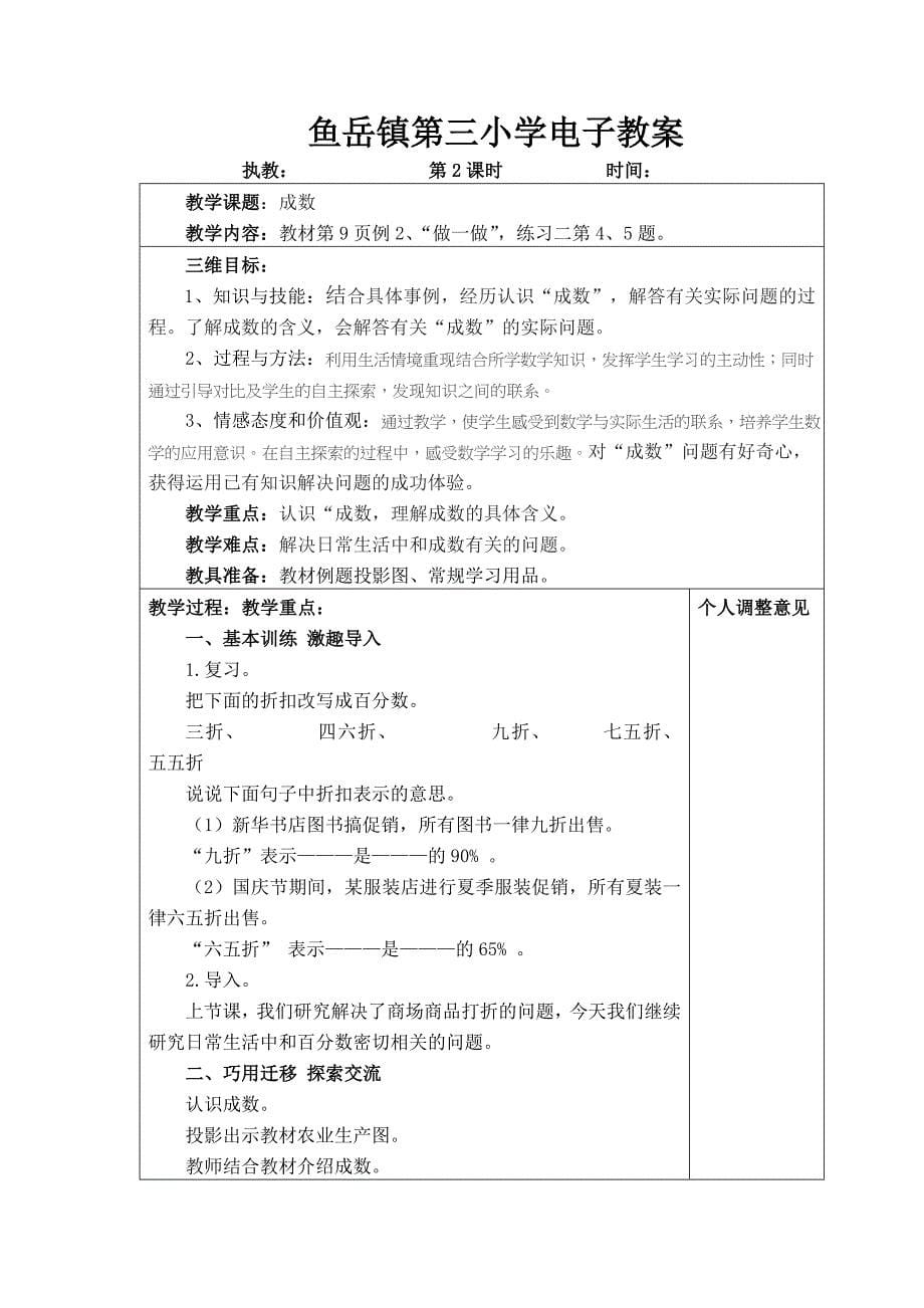 2015新版人教版六年级下册数学第二单元百分数(二)单元集体备课和教案_第5页