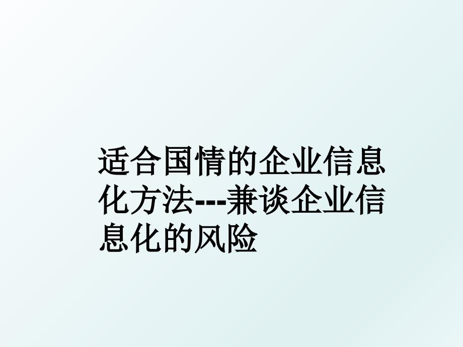 适合国情的企业信息化方法兼谈企业信息化的风险_第1页