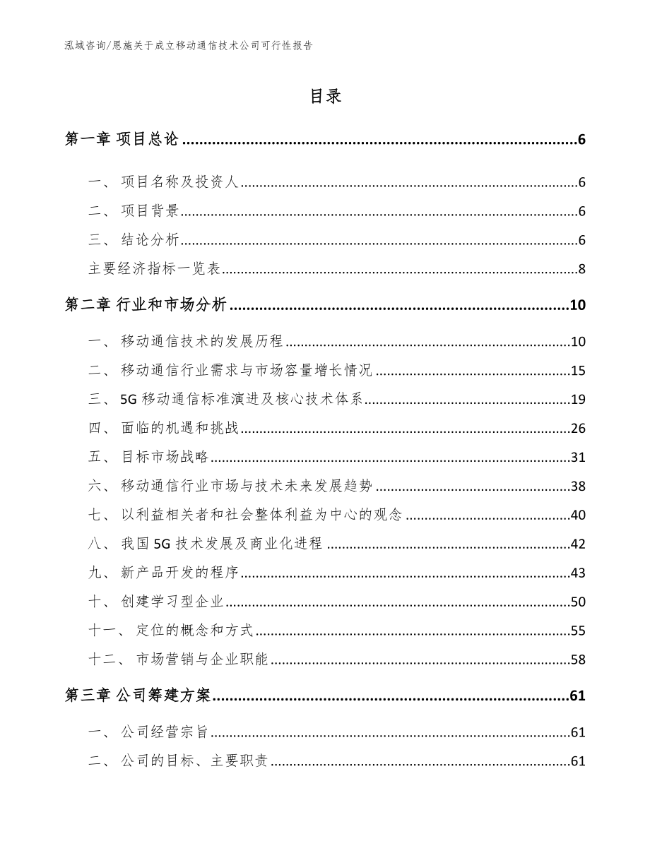 恩施关于成立移动通信技术公司可行性报告_第1页