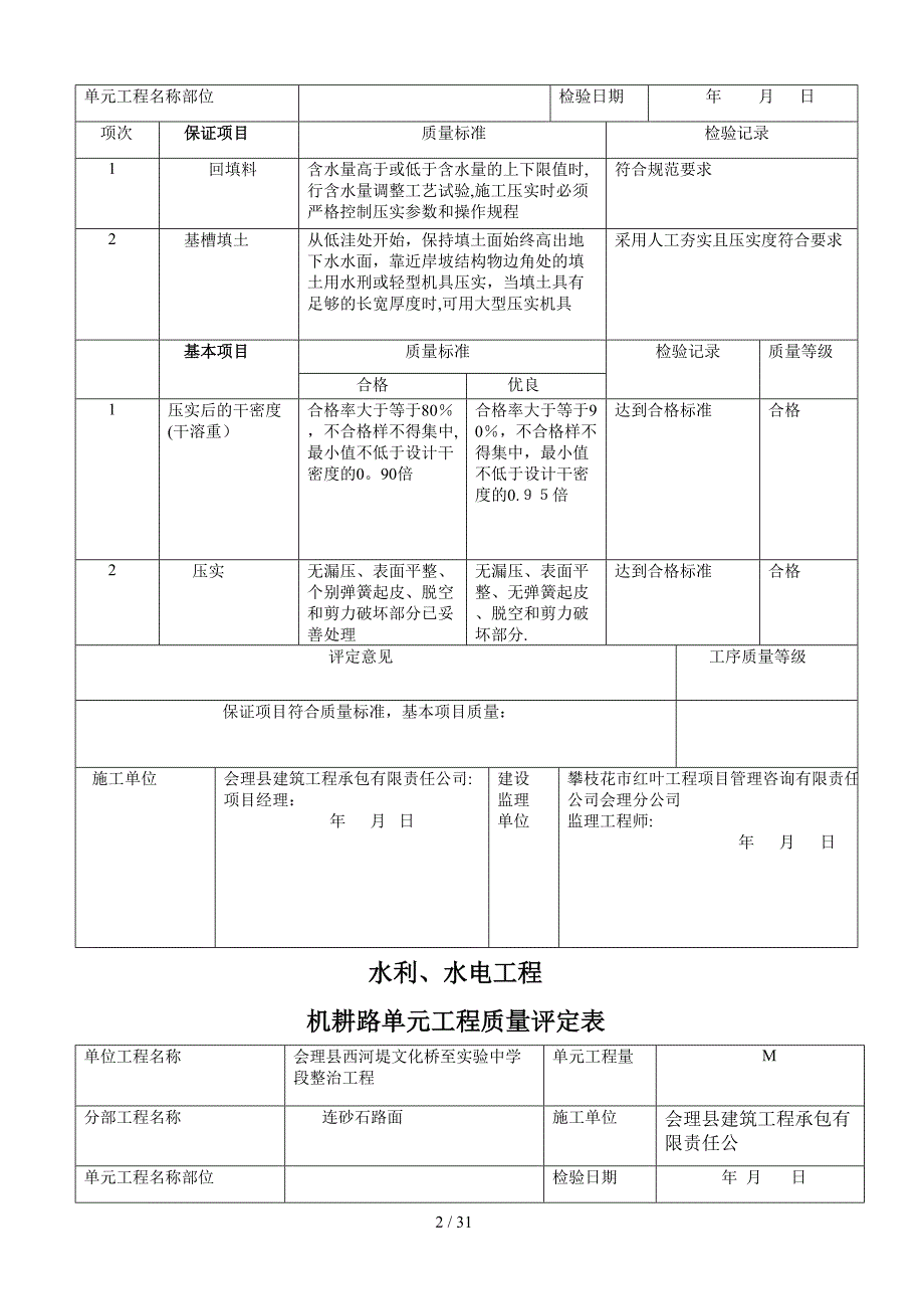 q土石方回填压实工序质量评定表(各种表)_第2页