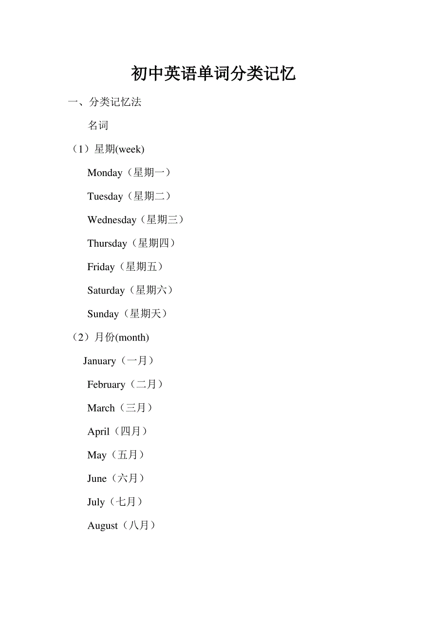 [新版]初中英语单词分类记忆大全_第1页