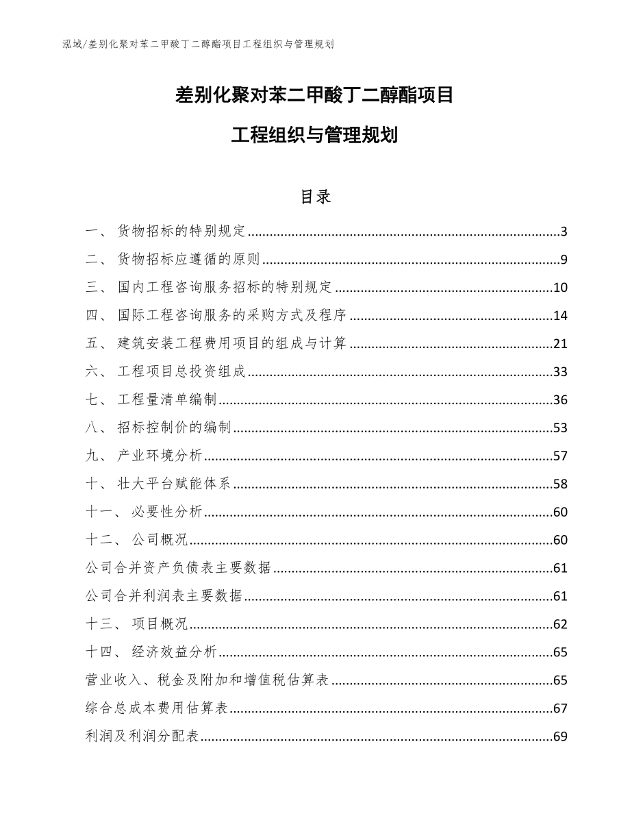 差别化聚对苯二甲酸丁二醇酯项目工程组织与管理规划_第1页