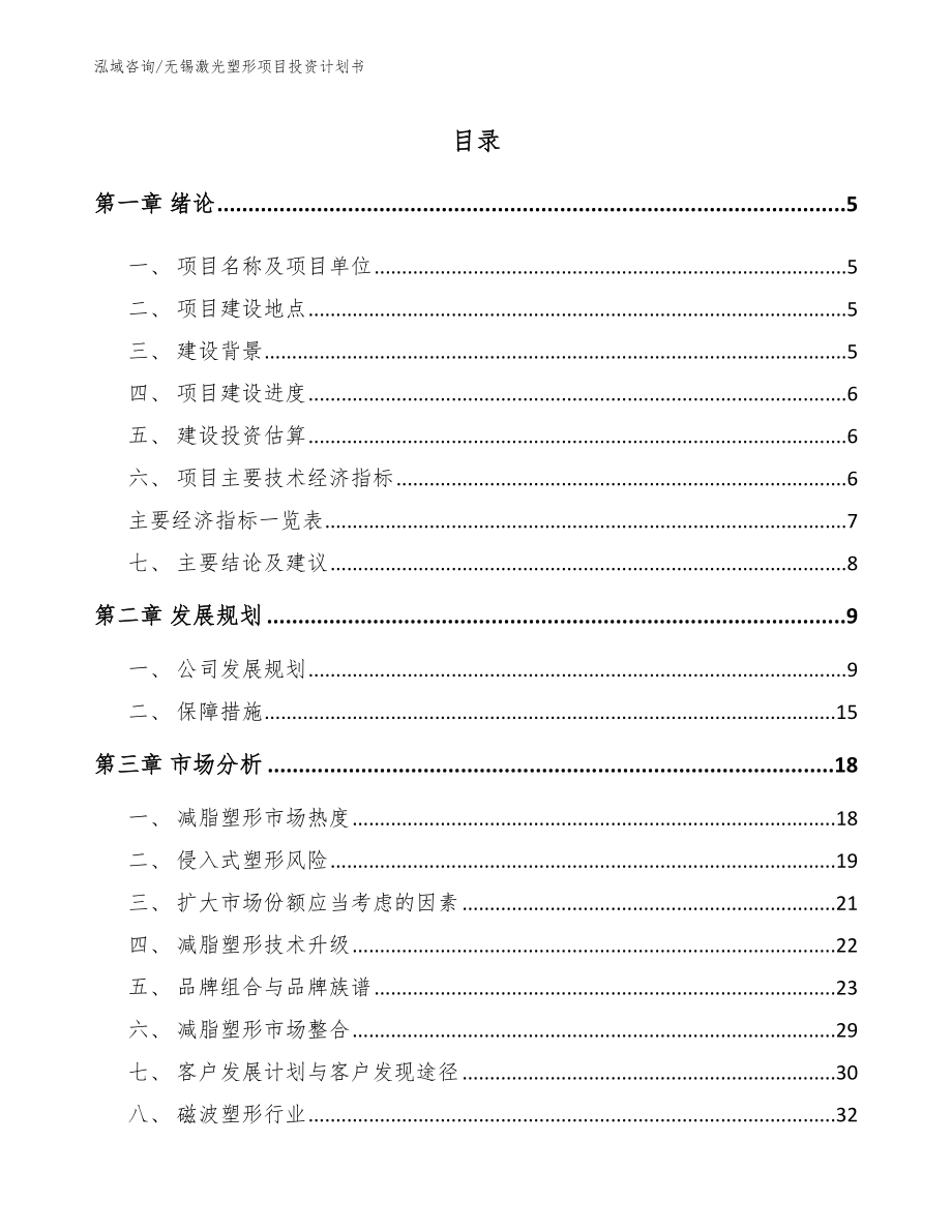 无锡激光塑形项目投资计划书（模板范文）_第1页