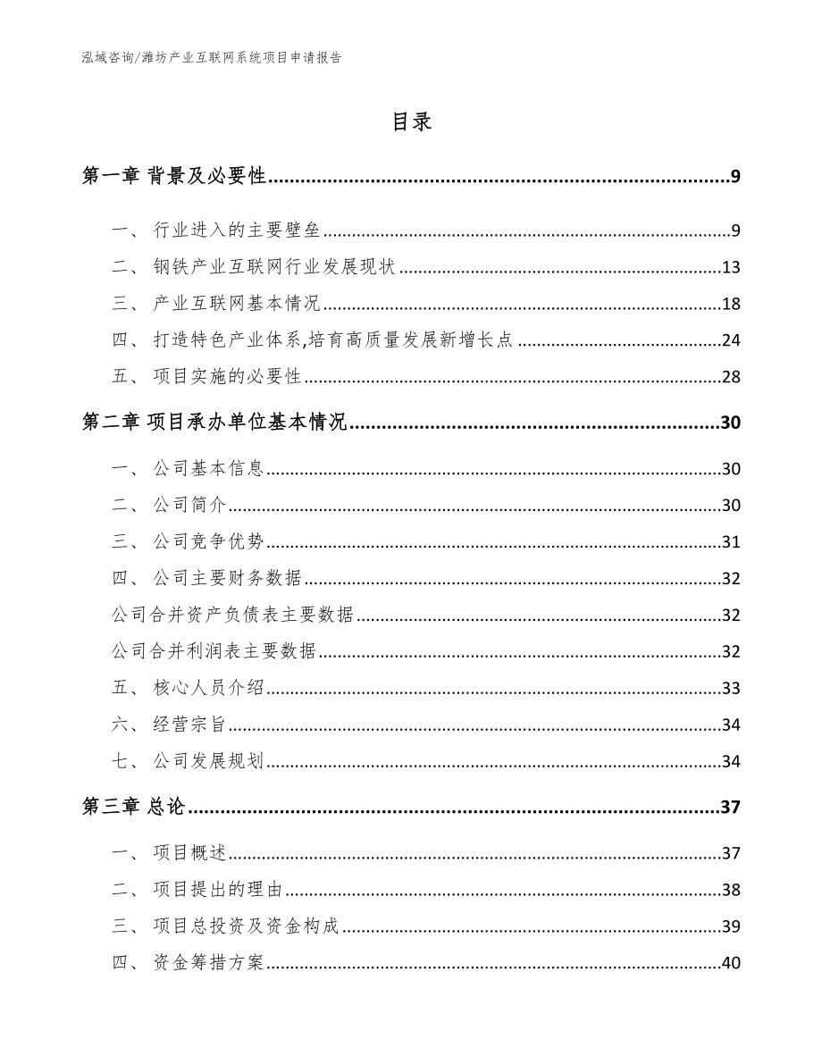 潍坊产业互联网系统项目申请报告（模板）_第1页