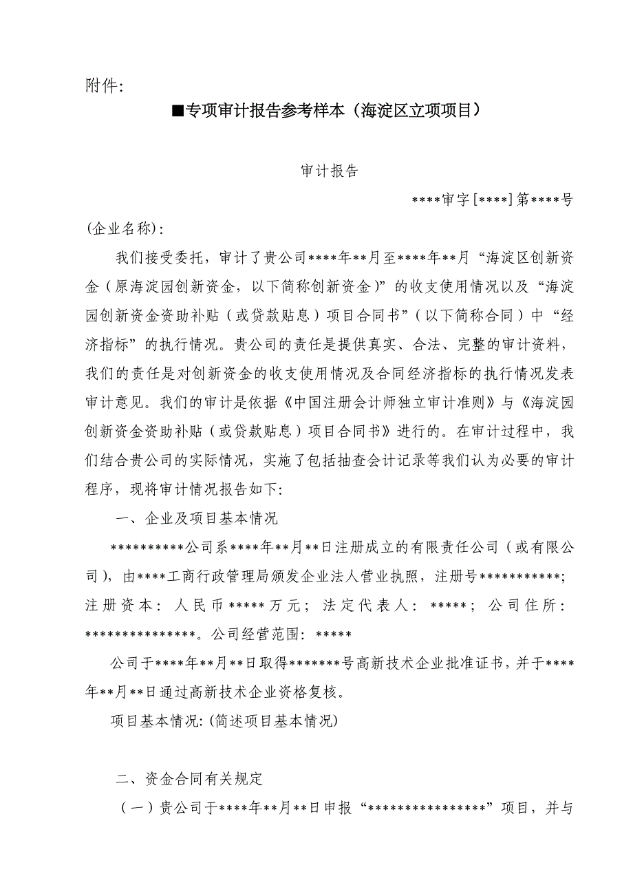 专项审计报告样本_第1页