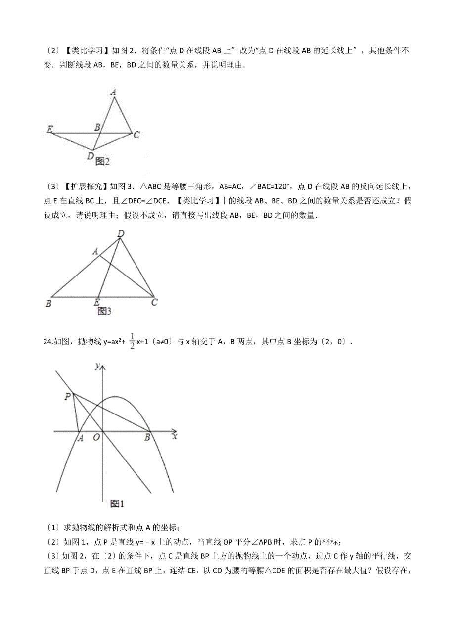 湖州市中考数学模拟试卷含答案解析_第5页