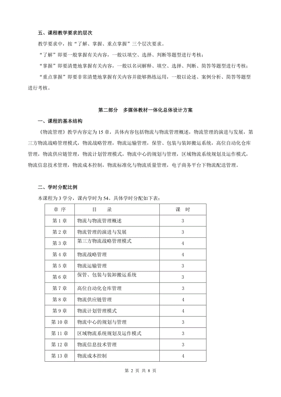 开放教育（专科）《物流管理》课程教学大纲_第2页