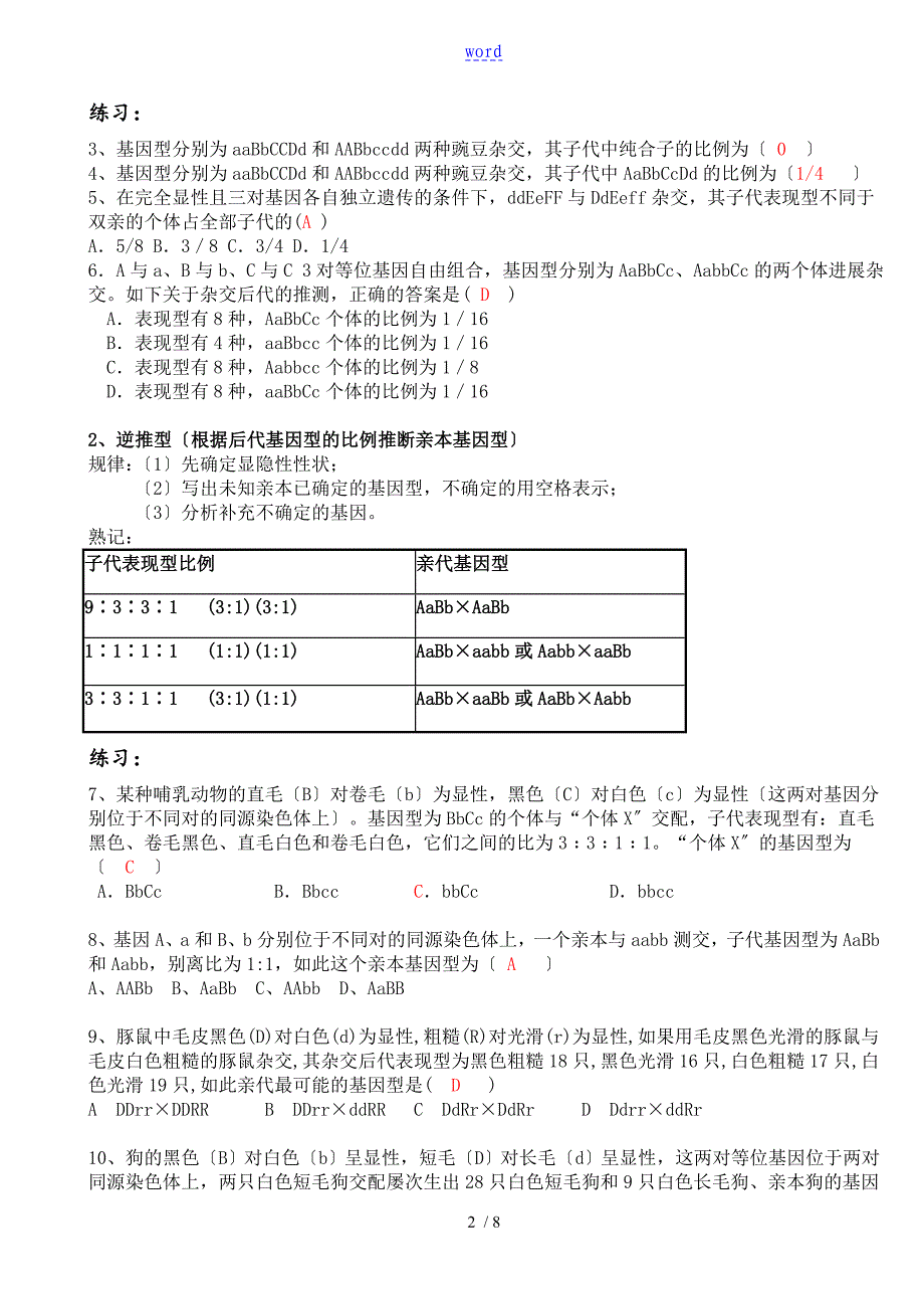 基因地自由组合定律-题型总结材料(附问题详解)-非常好用_第2页