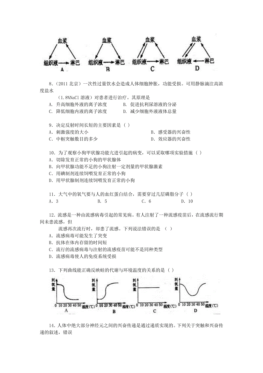 高考生物：动物生命活动调节专题检测.doc_第2页