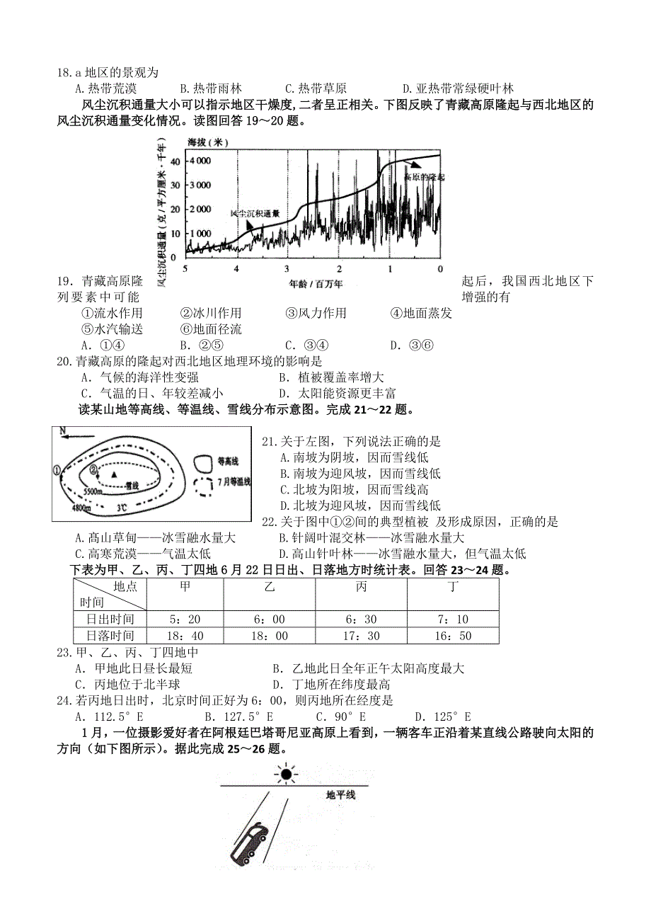 新教材 山西省太原五中高三第一次阶段性考试10月月考地理试题含答案_第4页