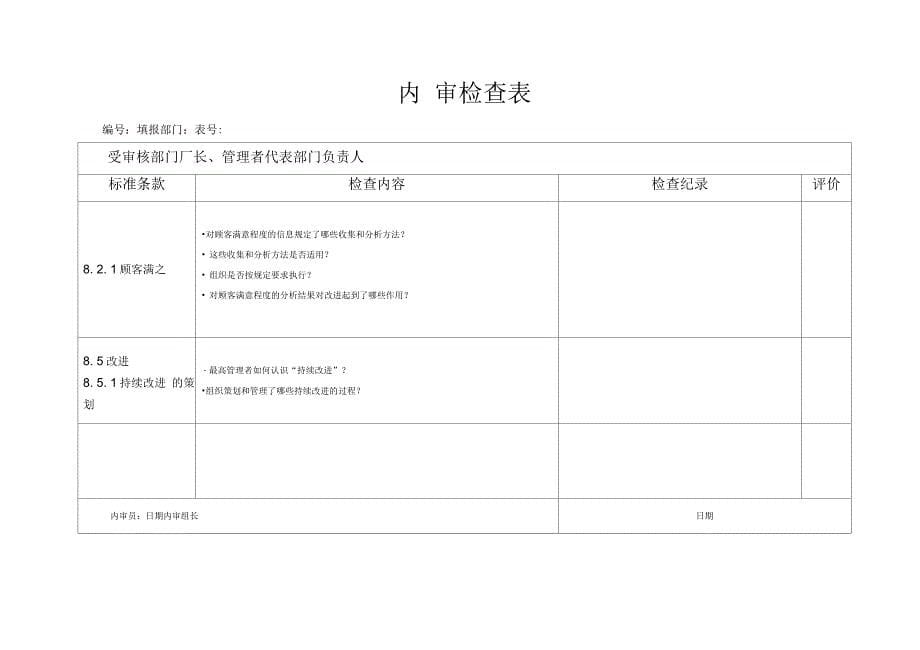 格式内容完整的ISO9001内审检查表_第5页