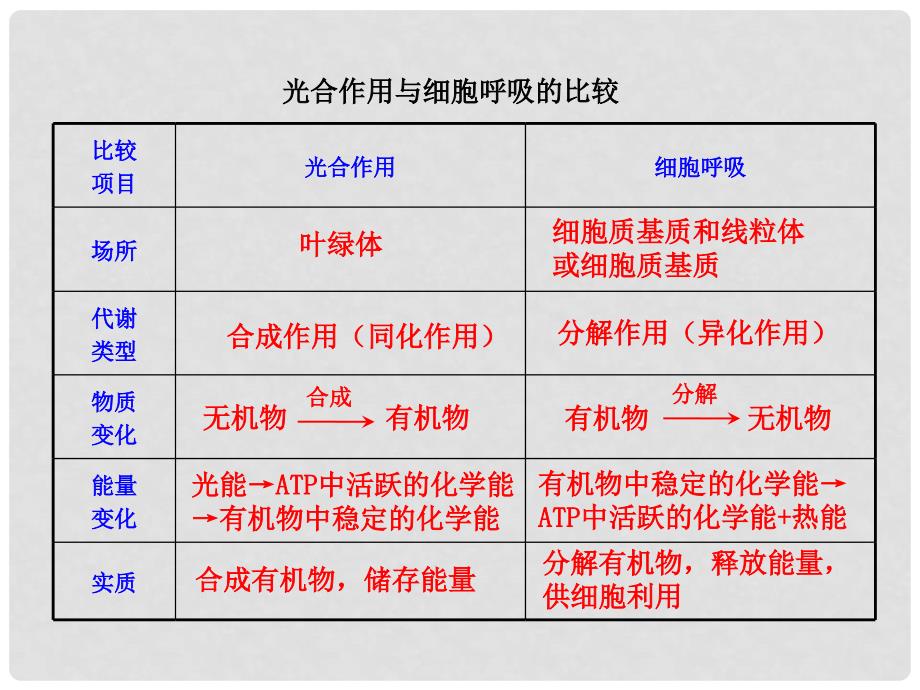 光合作用与细胞呼吸的比较_第1页