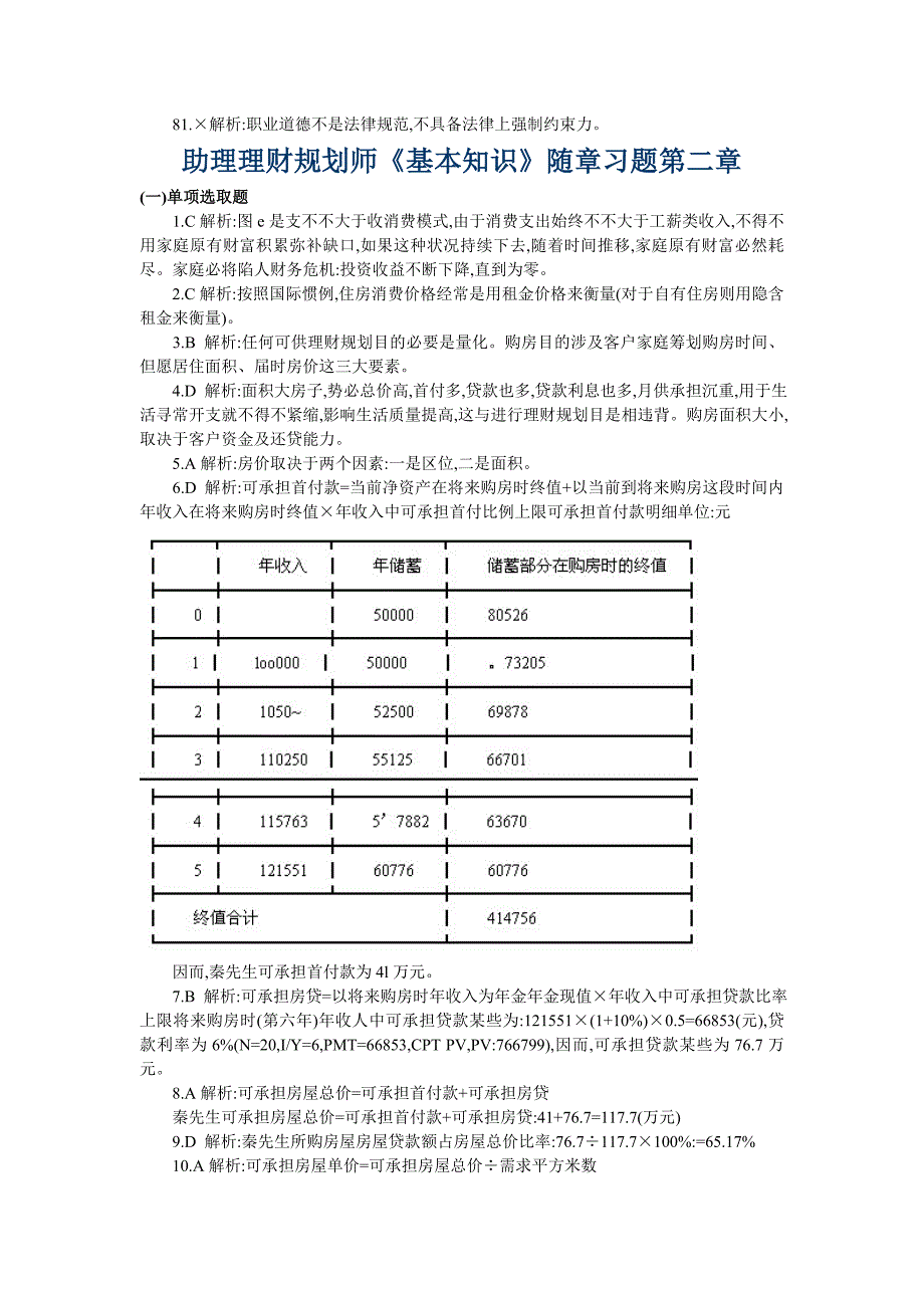 2022年助理理财规划师基础知识随章习题答案_第4页
