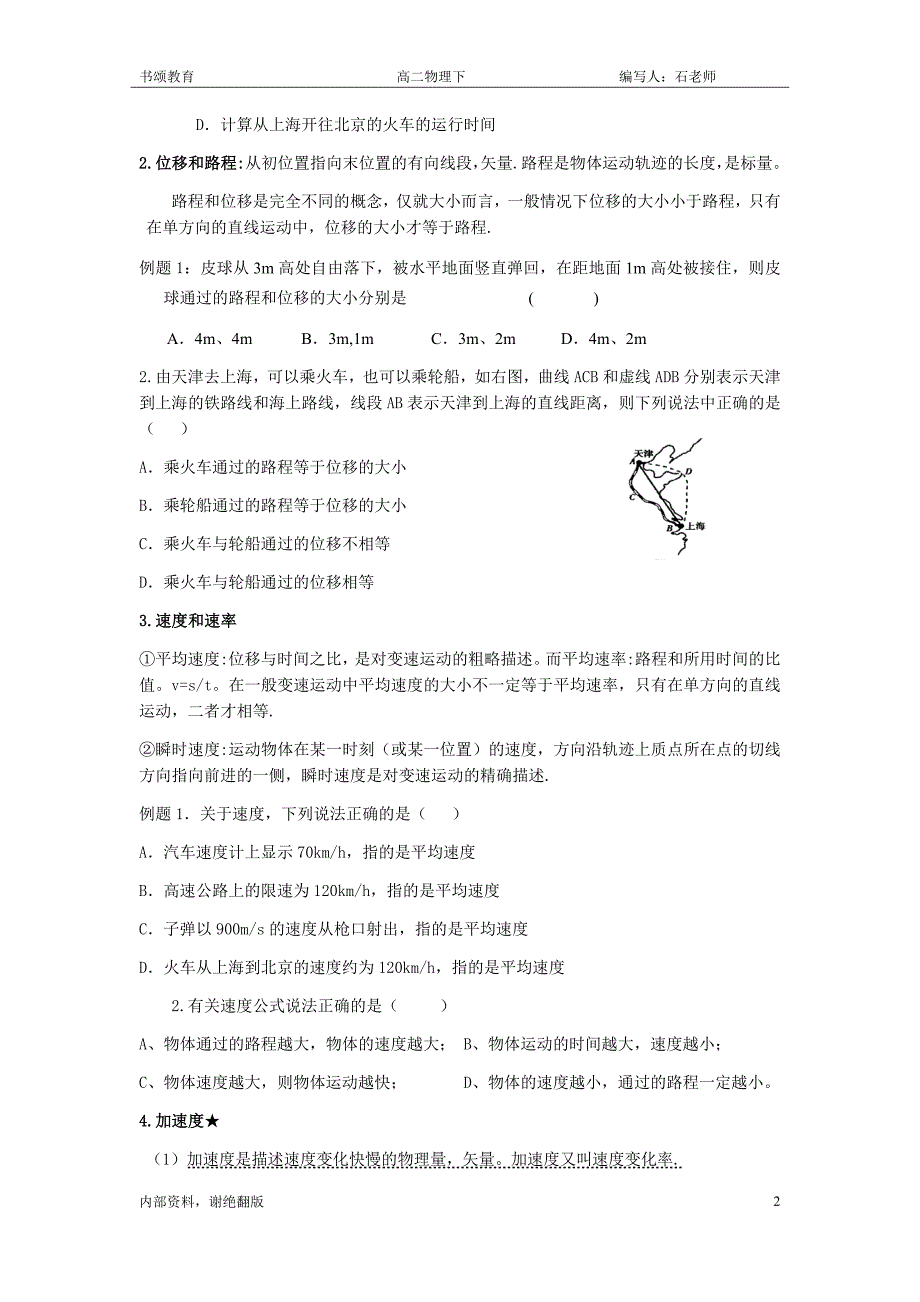 上海高二物理学业水平考试(合格性)知识点梳理直线运动和力(1)_第2页