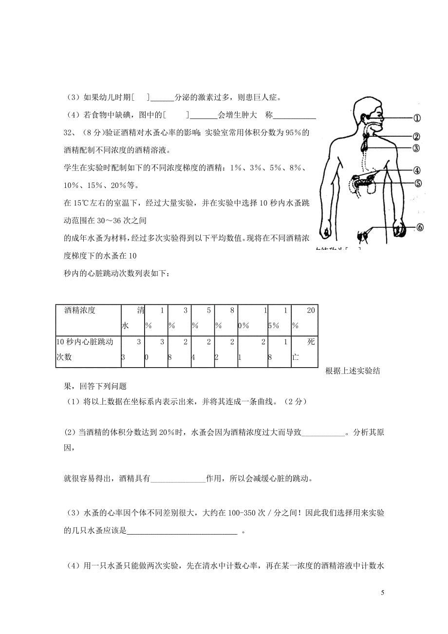 山东省乳山市七年级生物下学期4月月考试题无答案鲁科版五四制050433_第5页