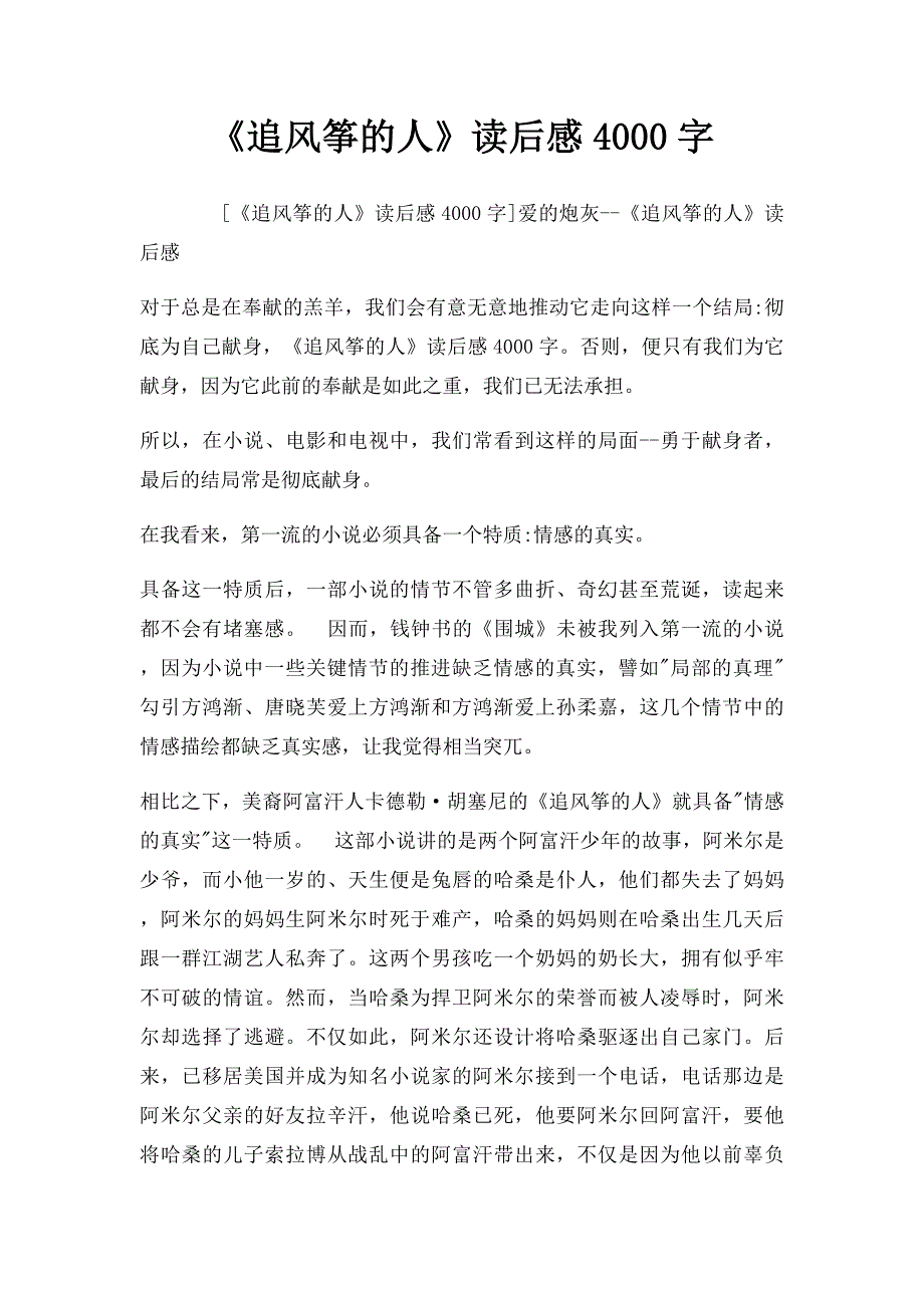 《追风筝的人》读后感4000字_第1页