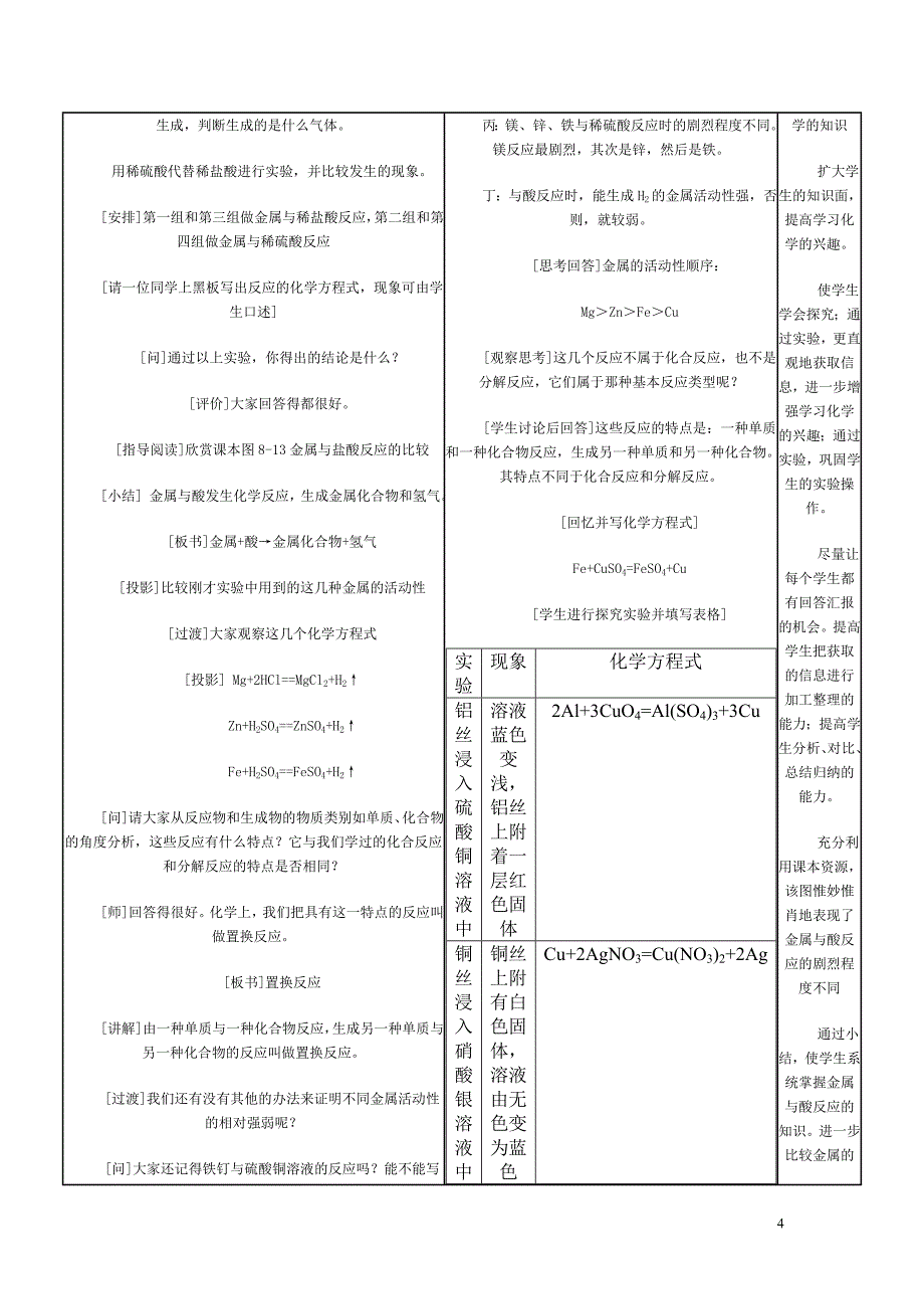 金属的化学性质教学设计广西柳州市融安县桥板乡初级中学：王红伟精品教育_第4页