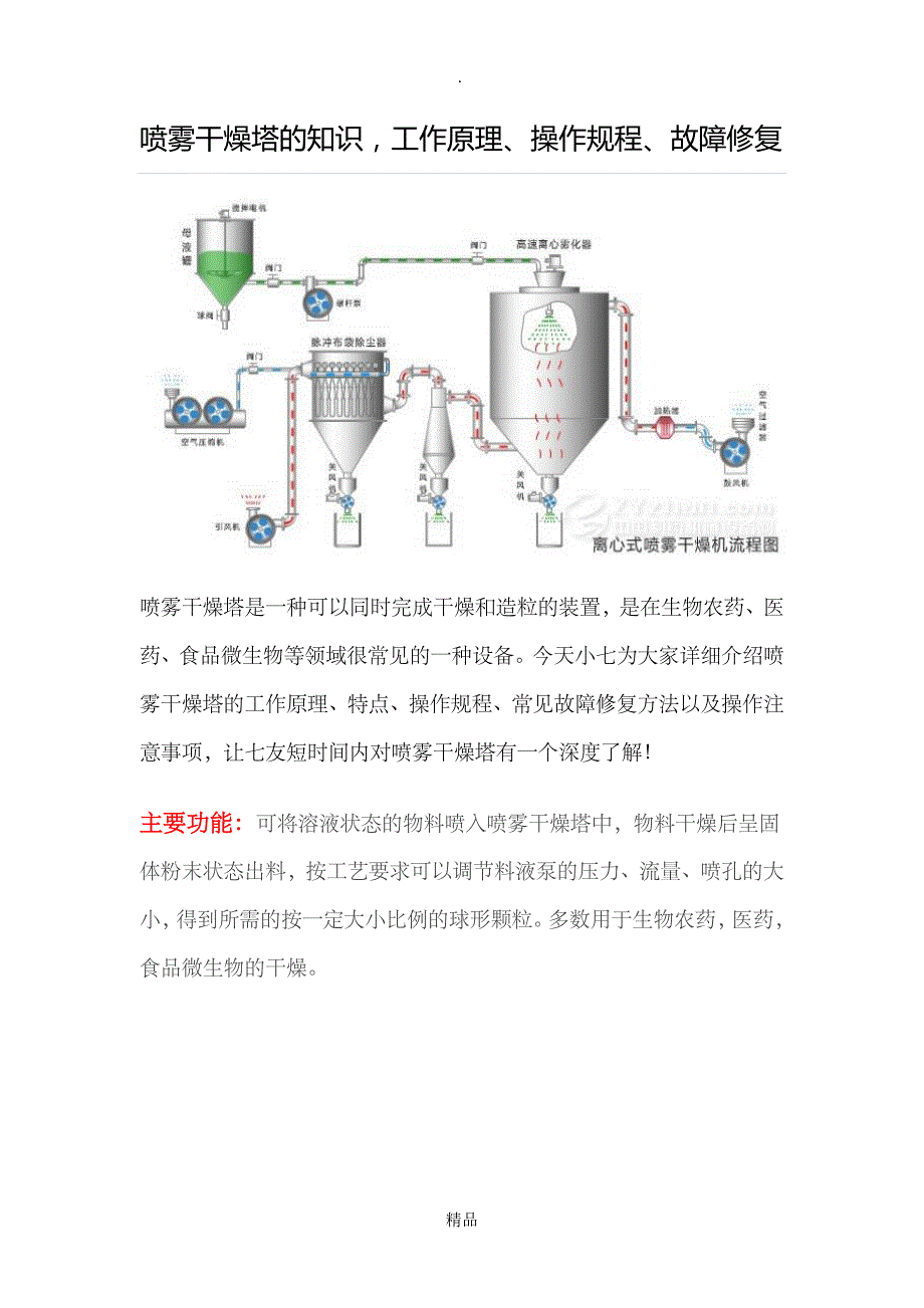 喷雾干燥塔的知识工作原理操作规程故障修复_第1页