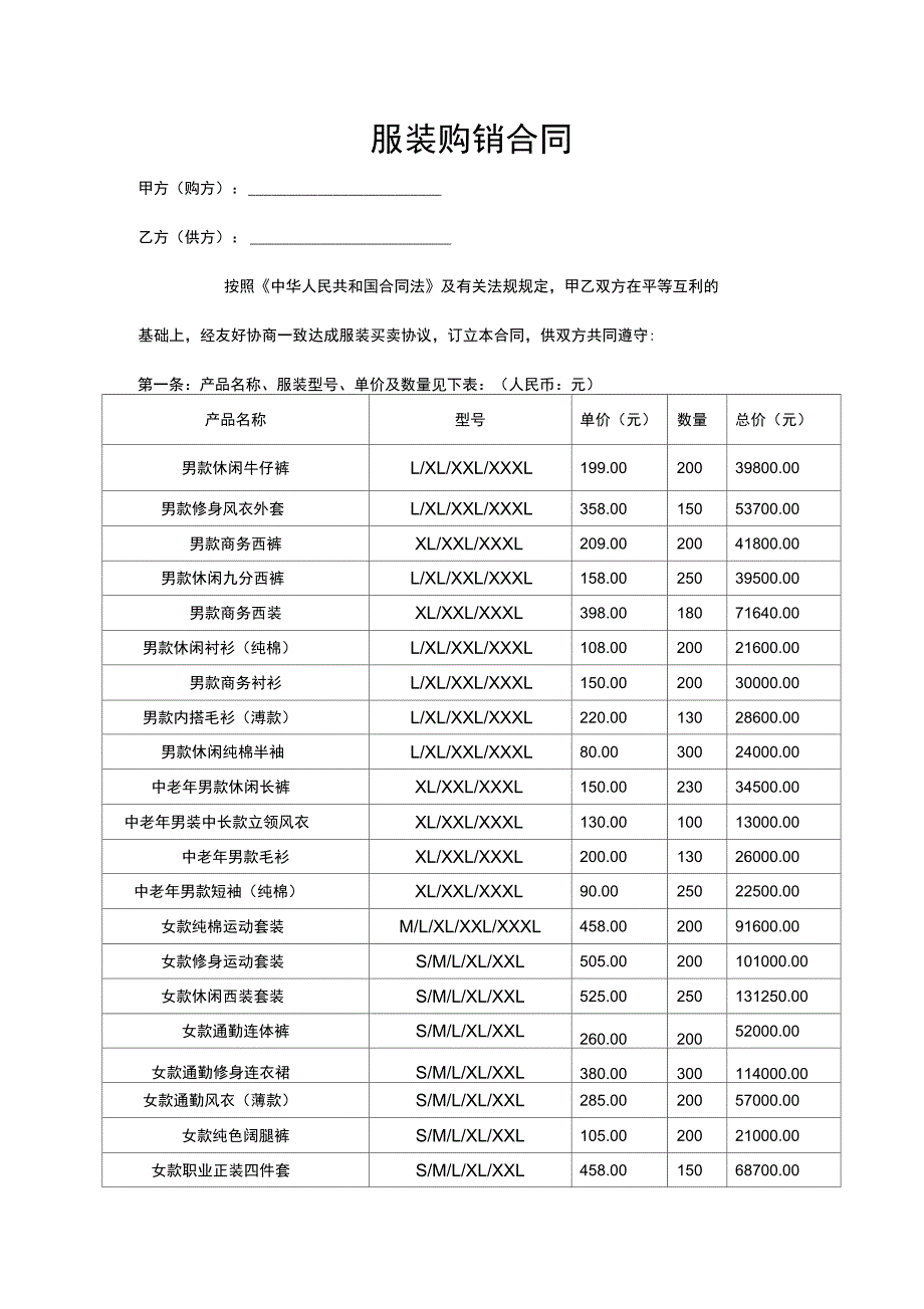 (完整)服装购销合同_第1页