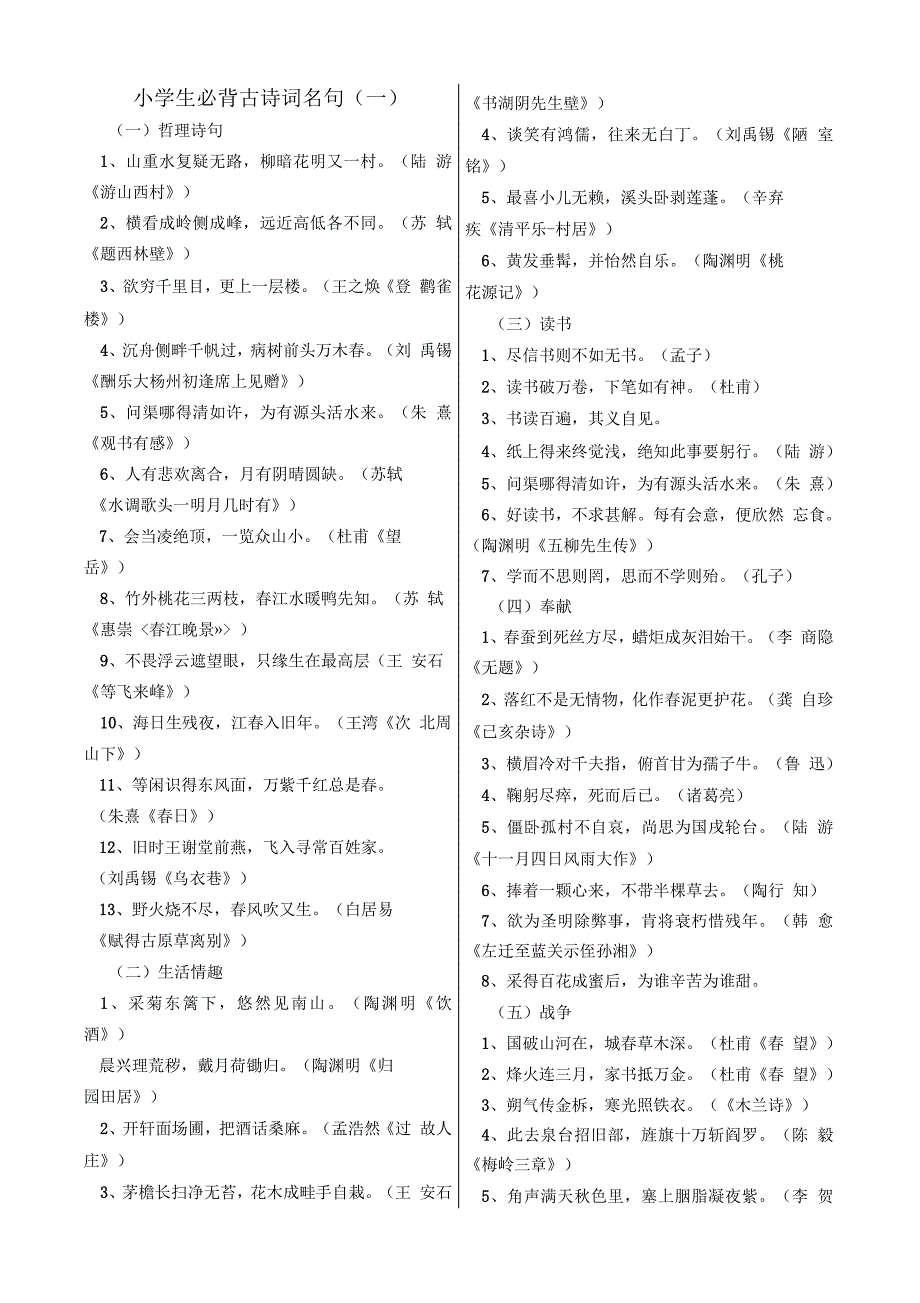 小学生必须掌握的古诗词名句及积累运用_第1页