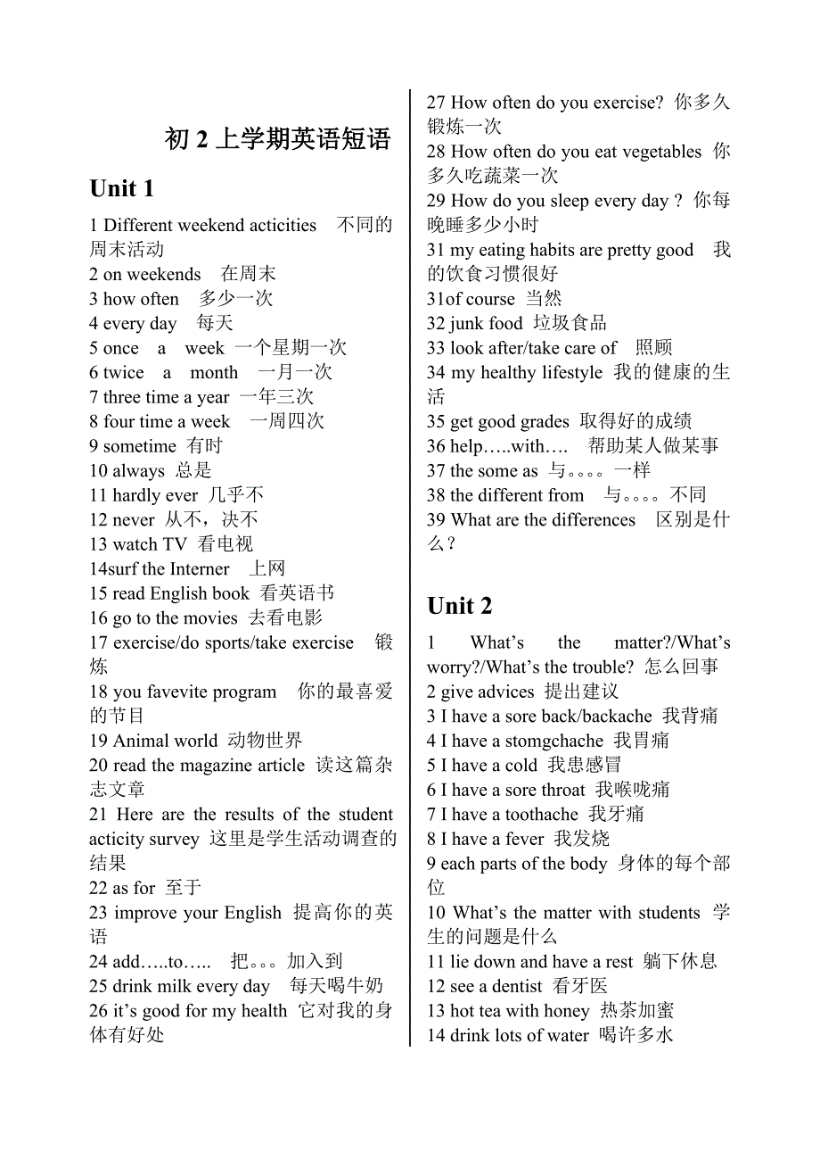 初2上学期英语短语_第1页