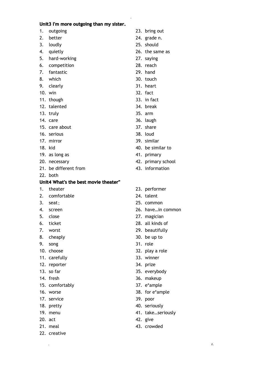 新人教版八年级上册英语单词表英译汉默写版_第2页