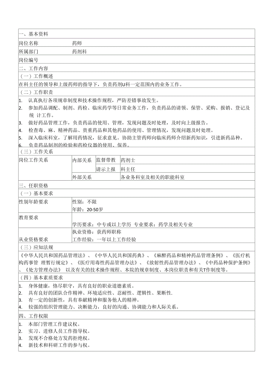 药剂科岗位说明书_第4页