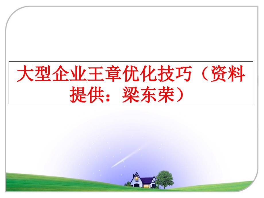 最新大型企业王章优化技巧（资料提供：梁东荣ppt课件_第1页