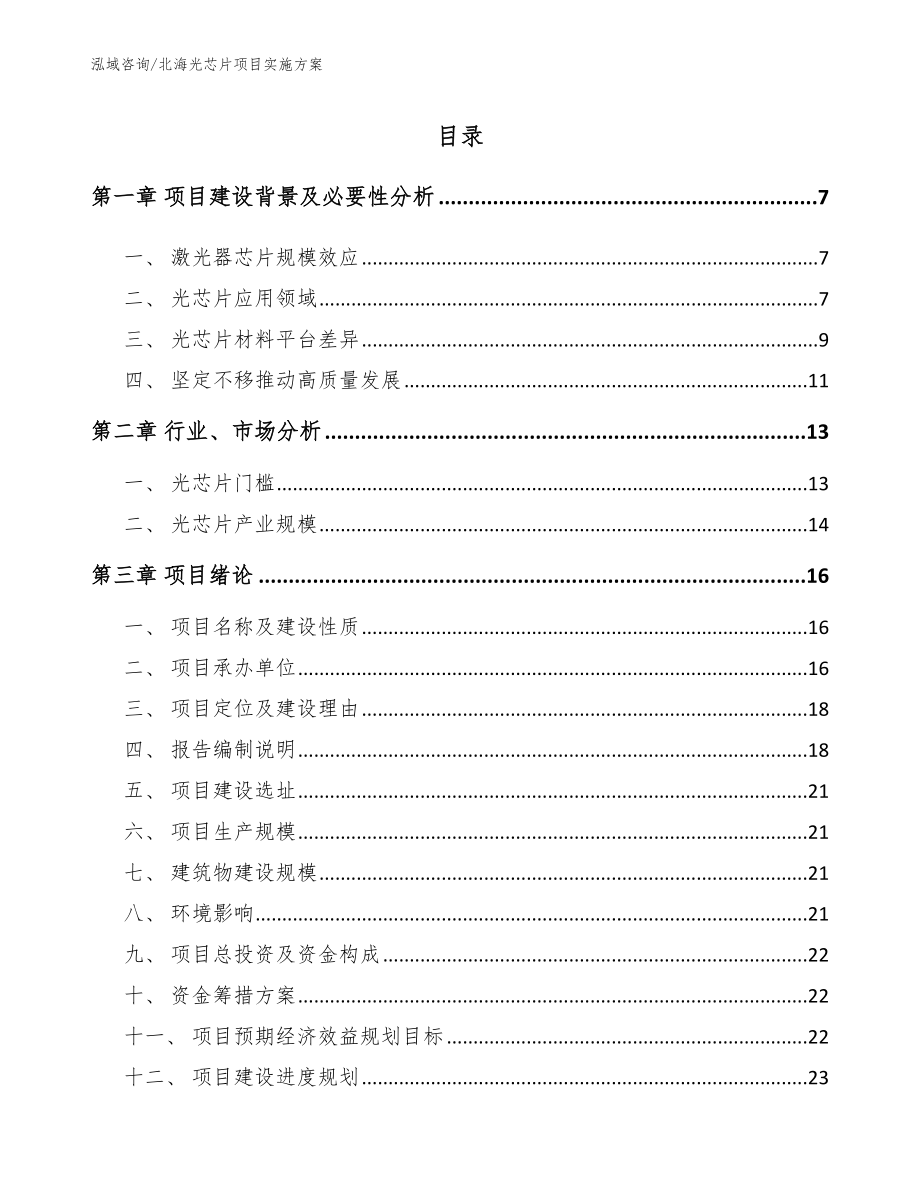 北海光芯片项目实施方案参考模板_第1页