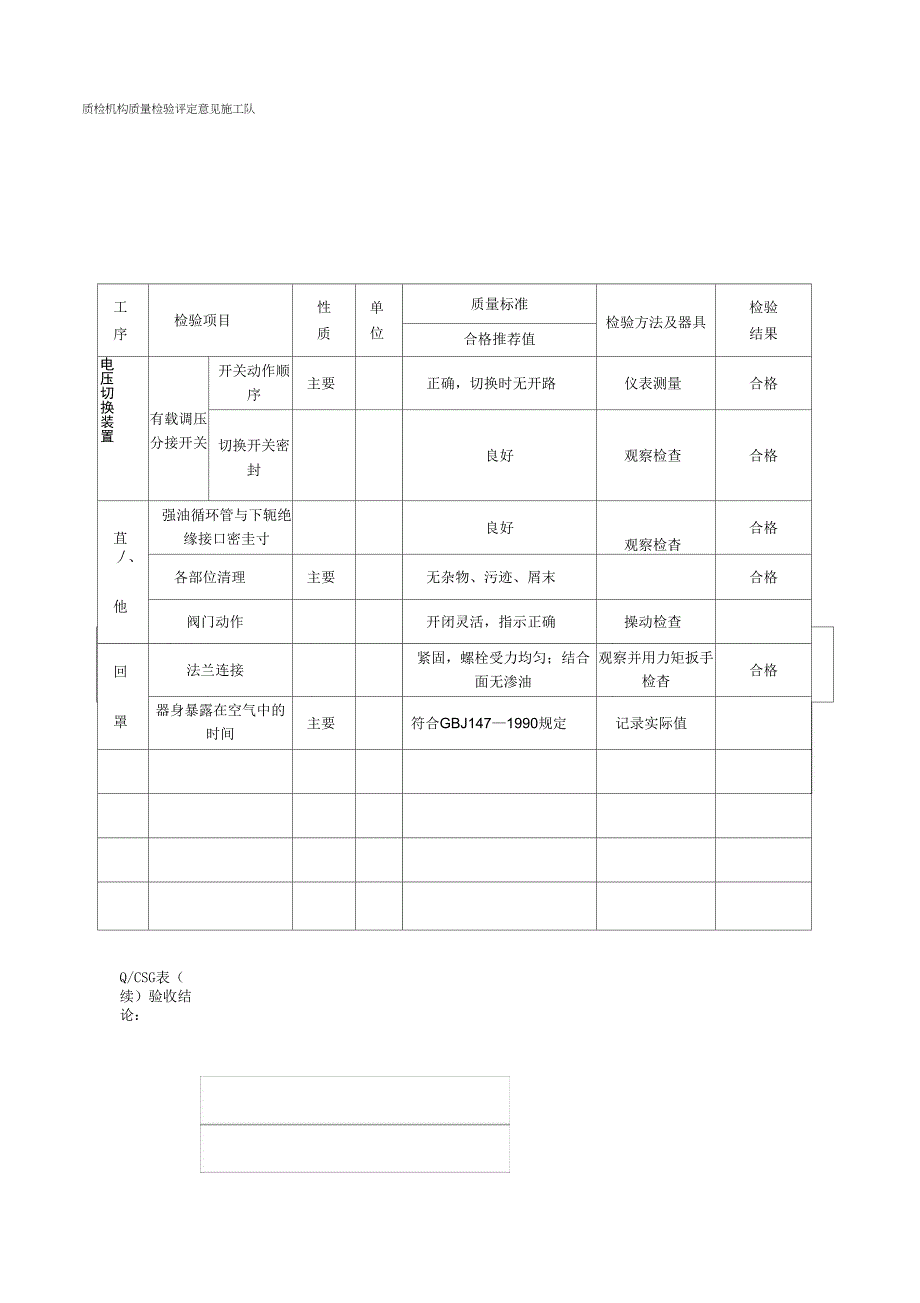 主变压器安装分部工程质量验收评定表上课讲义_第4页