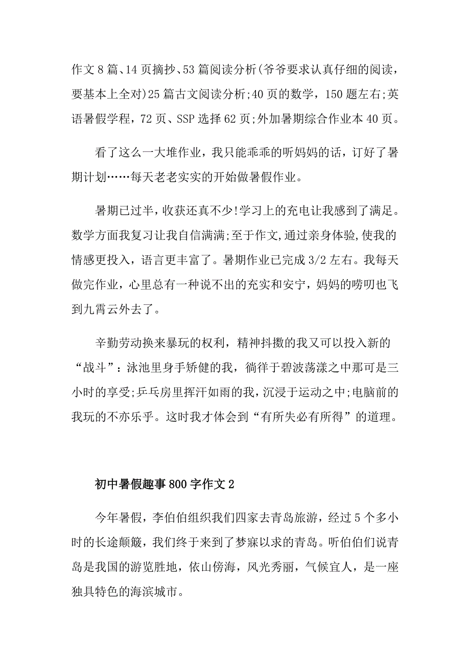 初中暑假趣事800字作文_第2页