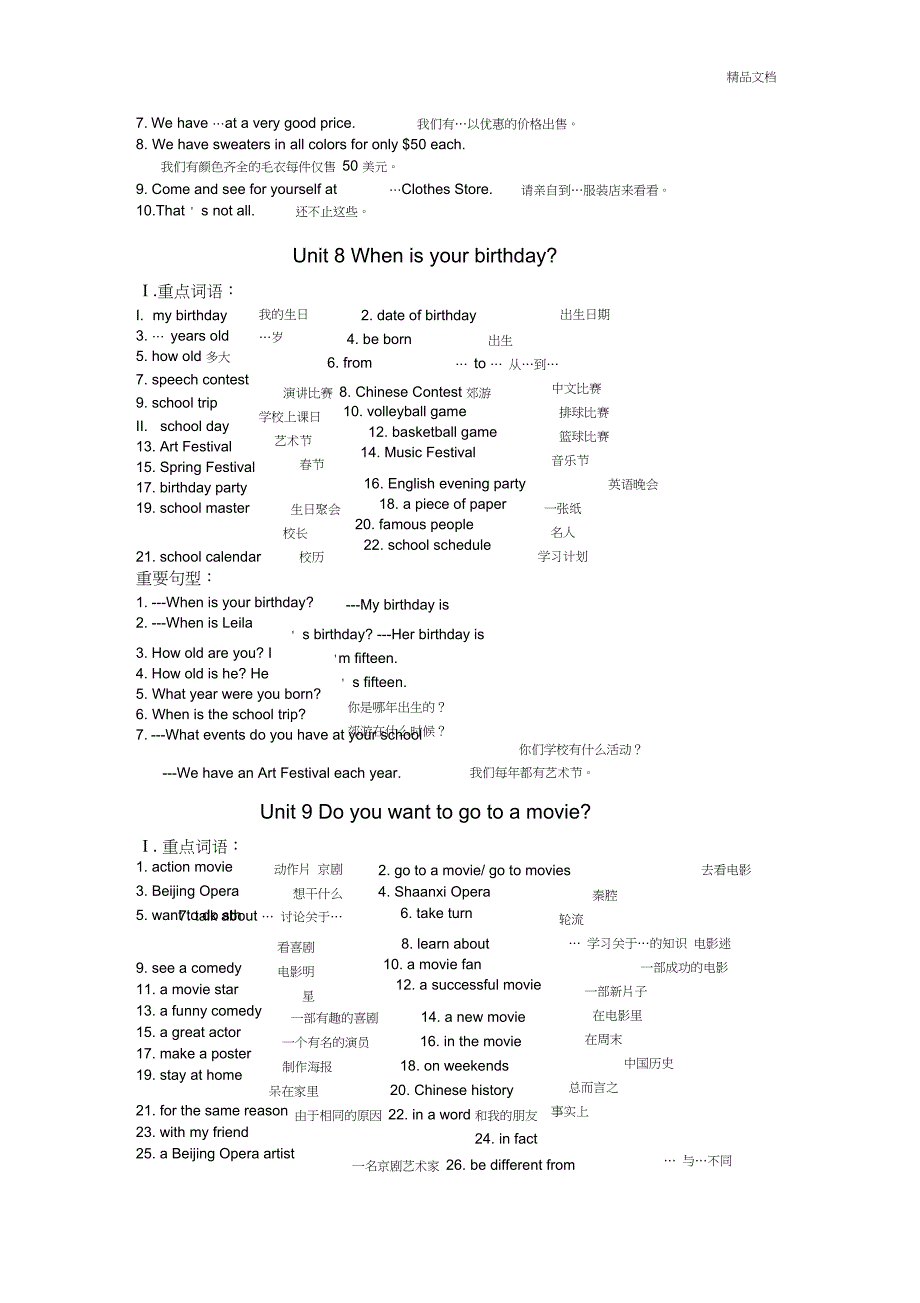 七年级上册英语各单元知识点归纳_第4页