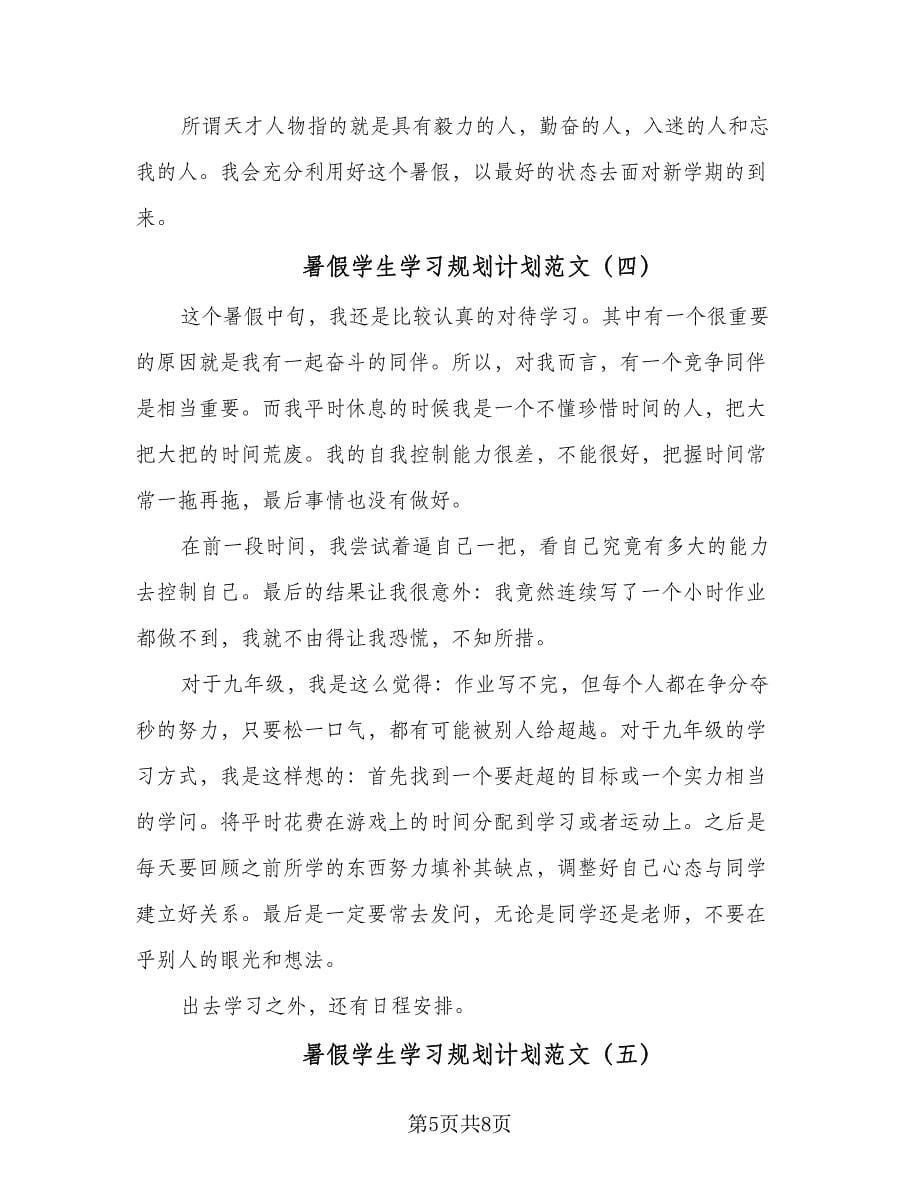 暑假学生学习规划计划范文（6篇）.doc_第5页