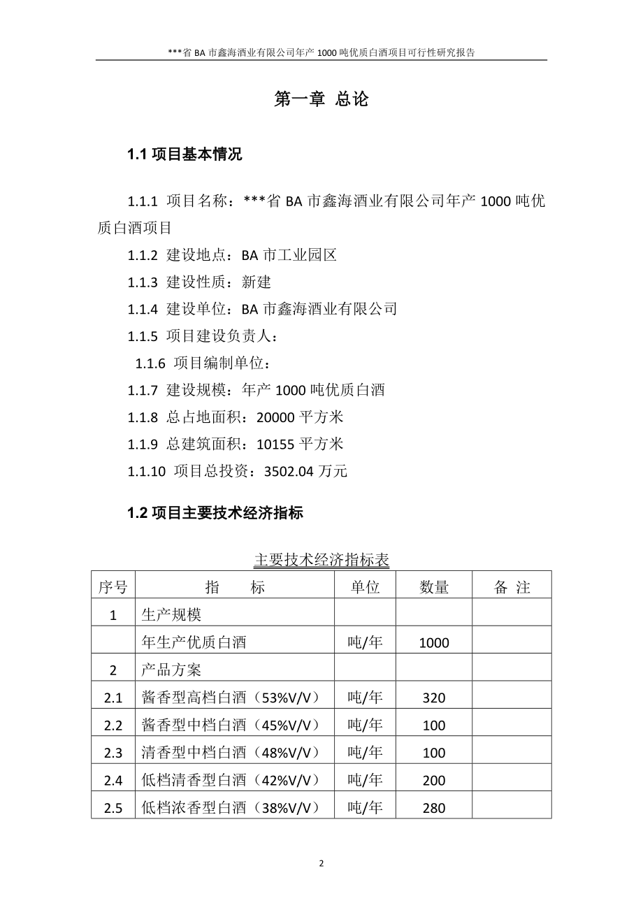 年产1000吨优质白酒项目可行性研究报告.doc_第2页