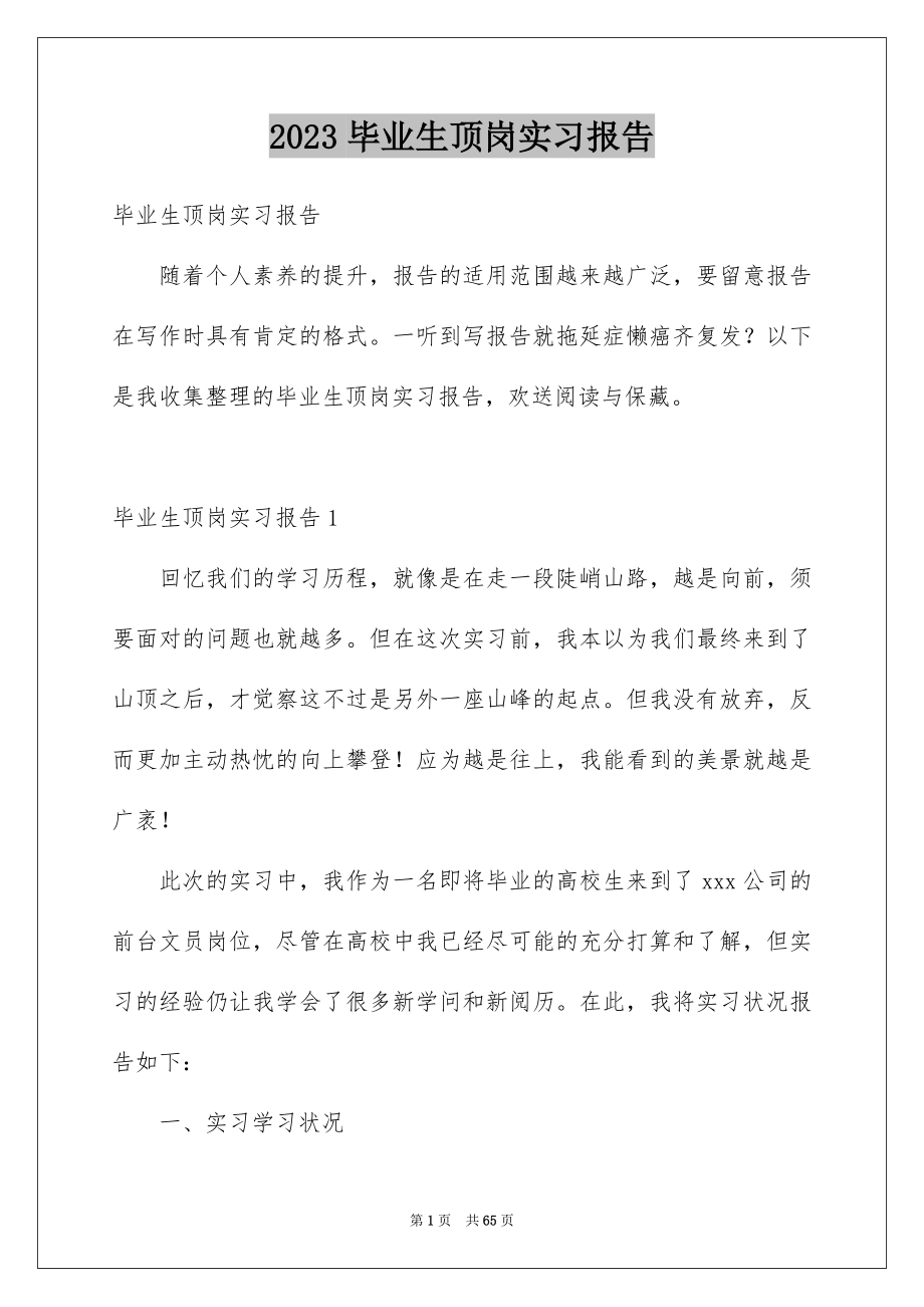 2023年毕业生顶岗实习报告5范文.docx_第1页