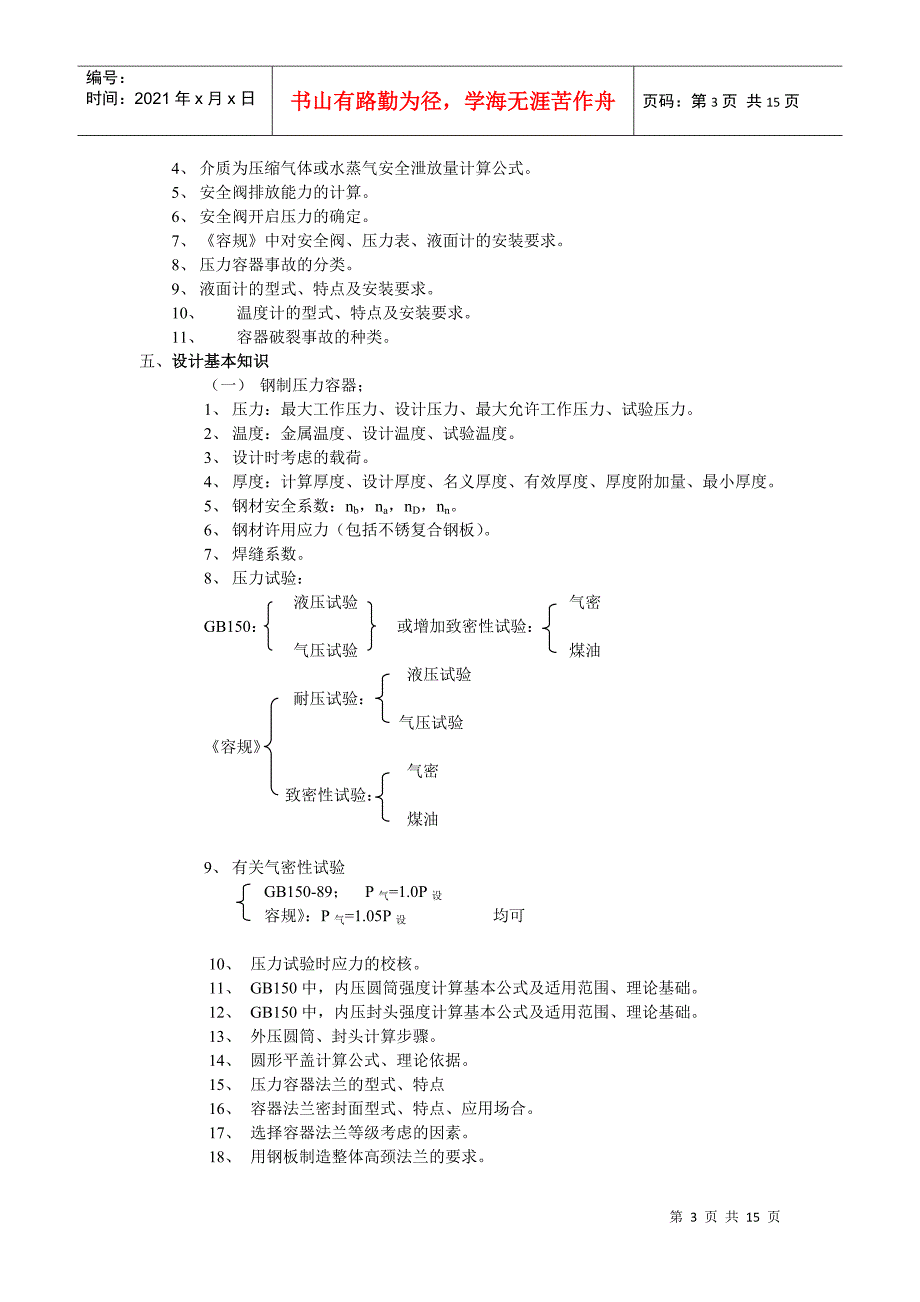 辽宁省第一、二类压力容器设计审核人员理论考试大纲_第3页