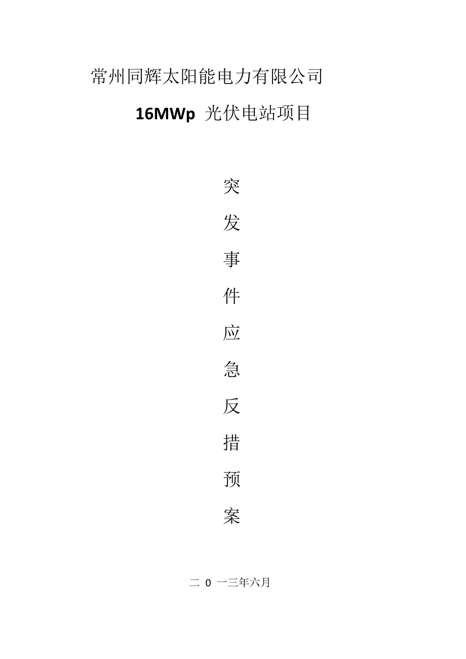 光伏电站专项项目突发事件应急全新预案_第1页