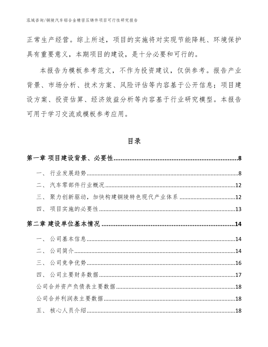 铜陵汽车铝合金精密压铸件项目可行性研究报告模板参考_第2页