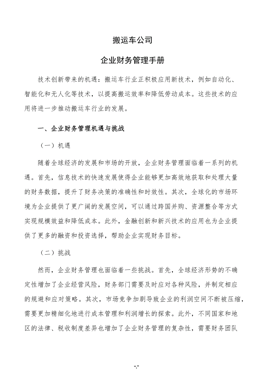 搬运车公司企业财务管理手册（参考范文）_第1页