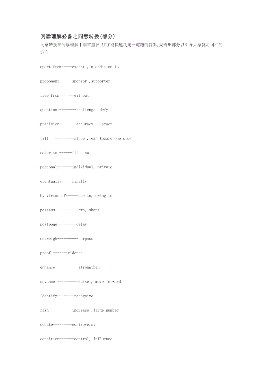 考研英语阅读理解必备之同意转换(部分)_第1页