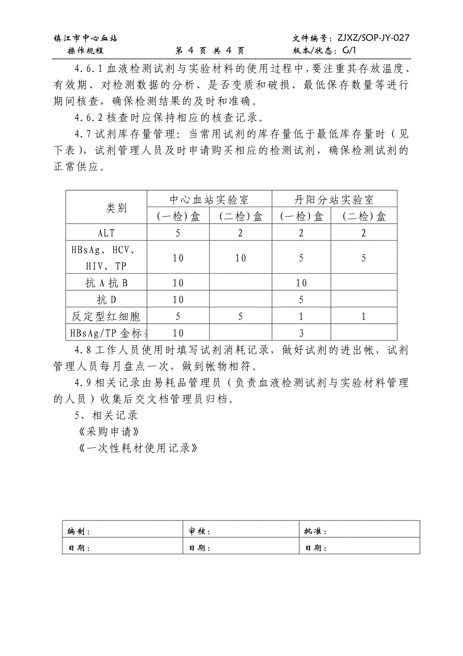 SOP027血液检测试剂与实验材料管理规程_第4页