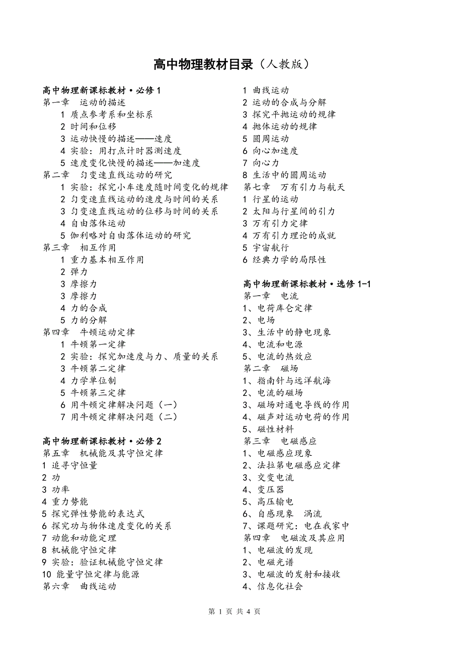 高中物理教材目录(人教版)_第1页