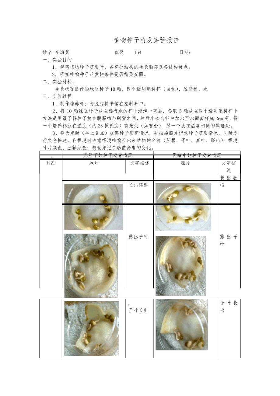 植物种子萌发实验记录表_第1页