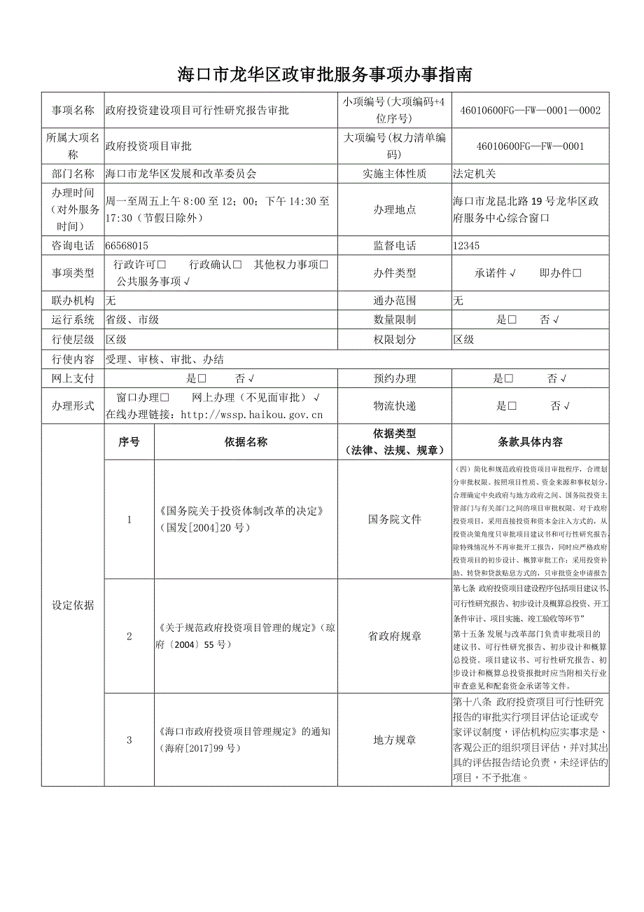 海口市龙华区政审批服务事项办事指南_第1页
