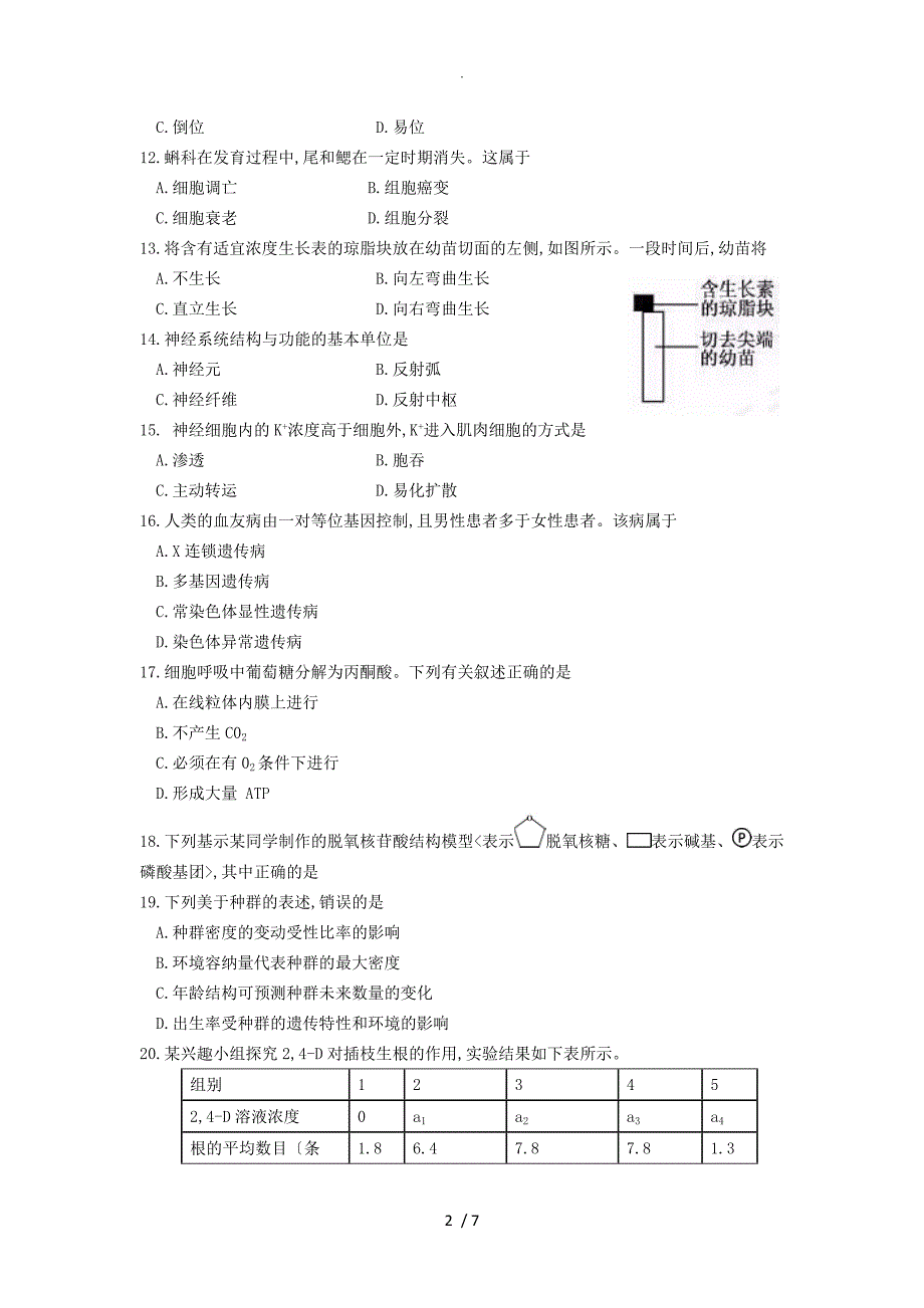 2016年4月浙江生物选考[卷]含答案解析_第2页