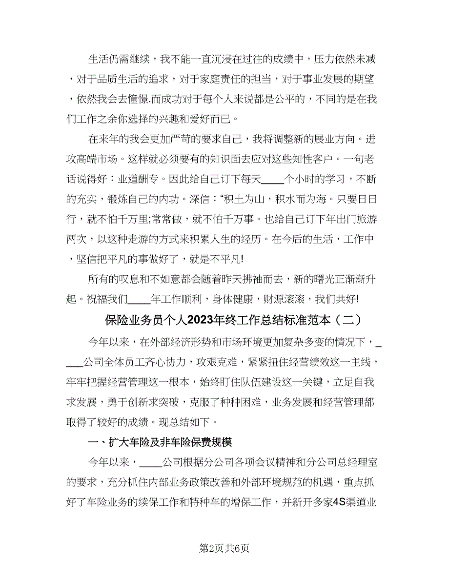 保险业务员个人2023年终工作总结标准范本（四篇）.doc_第2页