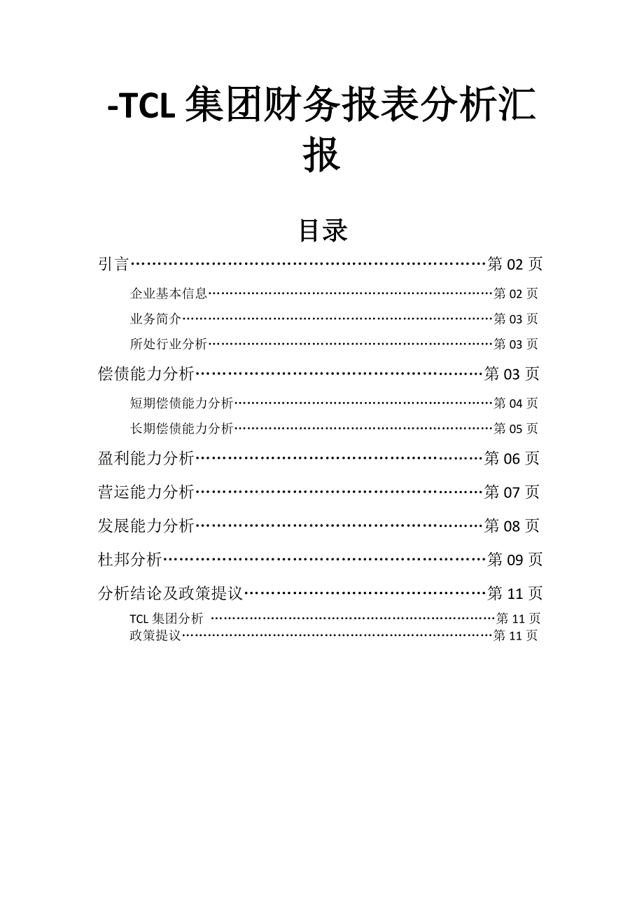 TCL集团财务报表分析报告_第1页